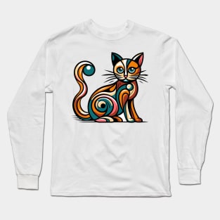 Pop art cat illustration. cubism cat illustration Long Sleeve T-Shirt